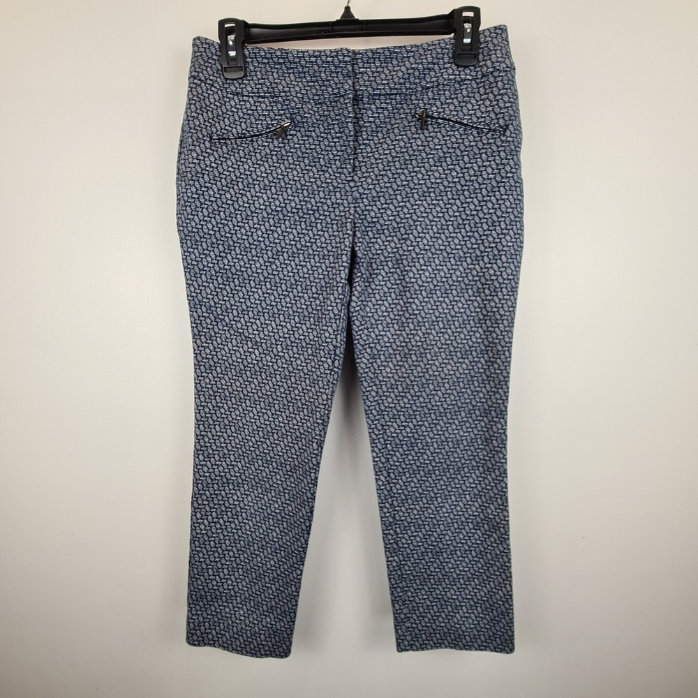 Ann Taylor Signature‎ Navy Blue Geometric Textured Slim Cropped Ankle Pants 4P